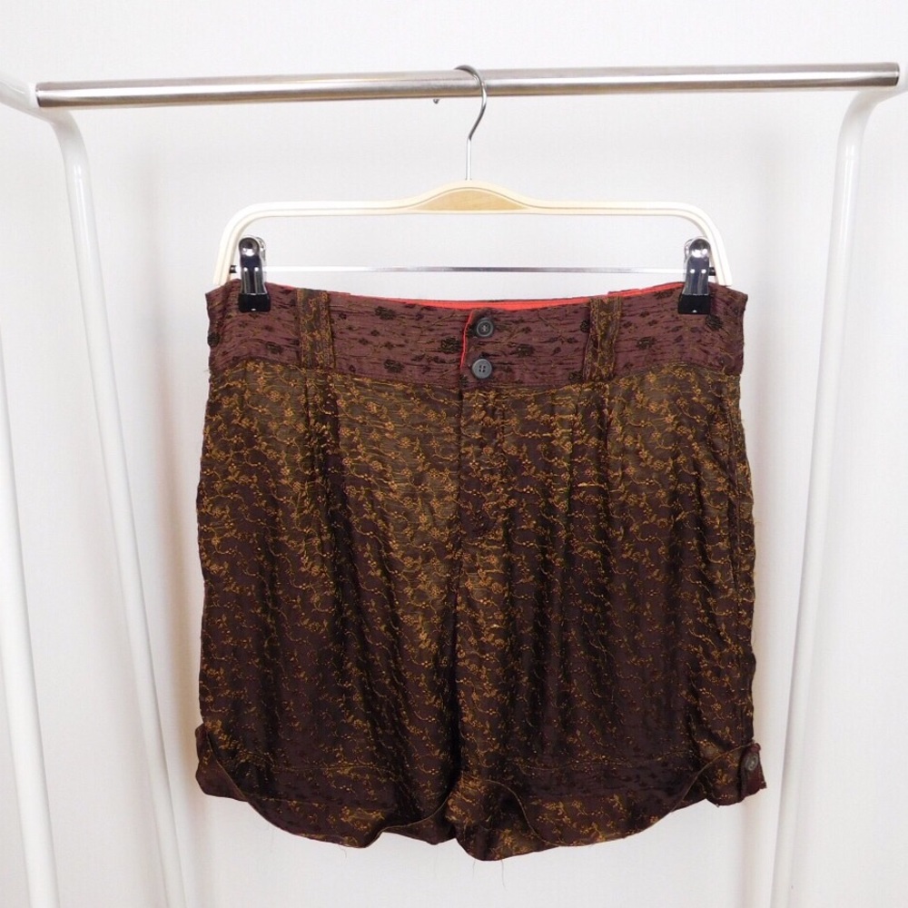 Burning Torch Brown Embroidered Silk Shorts